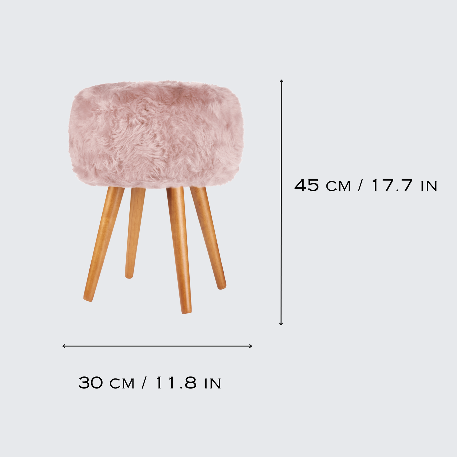 Light Pink Genuine Sheepskin Stool With Oak Legs - Aphrodite Wears Pink