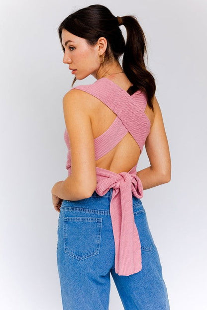 Multi-Tie Back Convertible Sweater Tank - Aphrodite Wears Pink