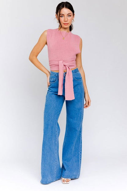 Multi-Tie Back Convertible Sweater Tank - Aphrodite Wears Pink