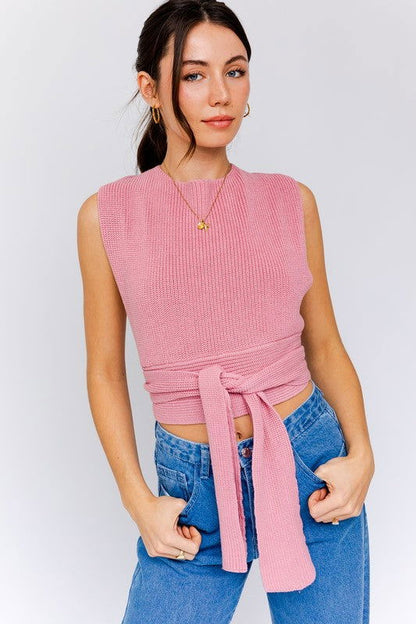 Multi-Tie Back Convertible Sweater Tank - Aphrodite Wears Pink