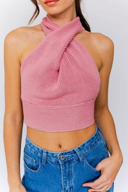 Multi-Tie Back Convertible Sweater Tank - Aphrodite Wears Pink