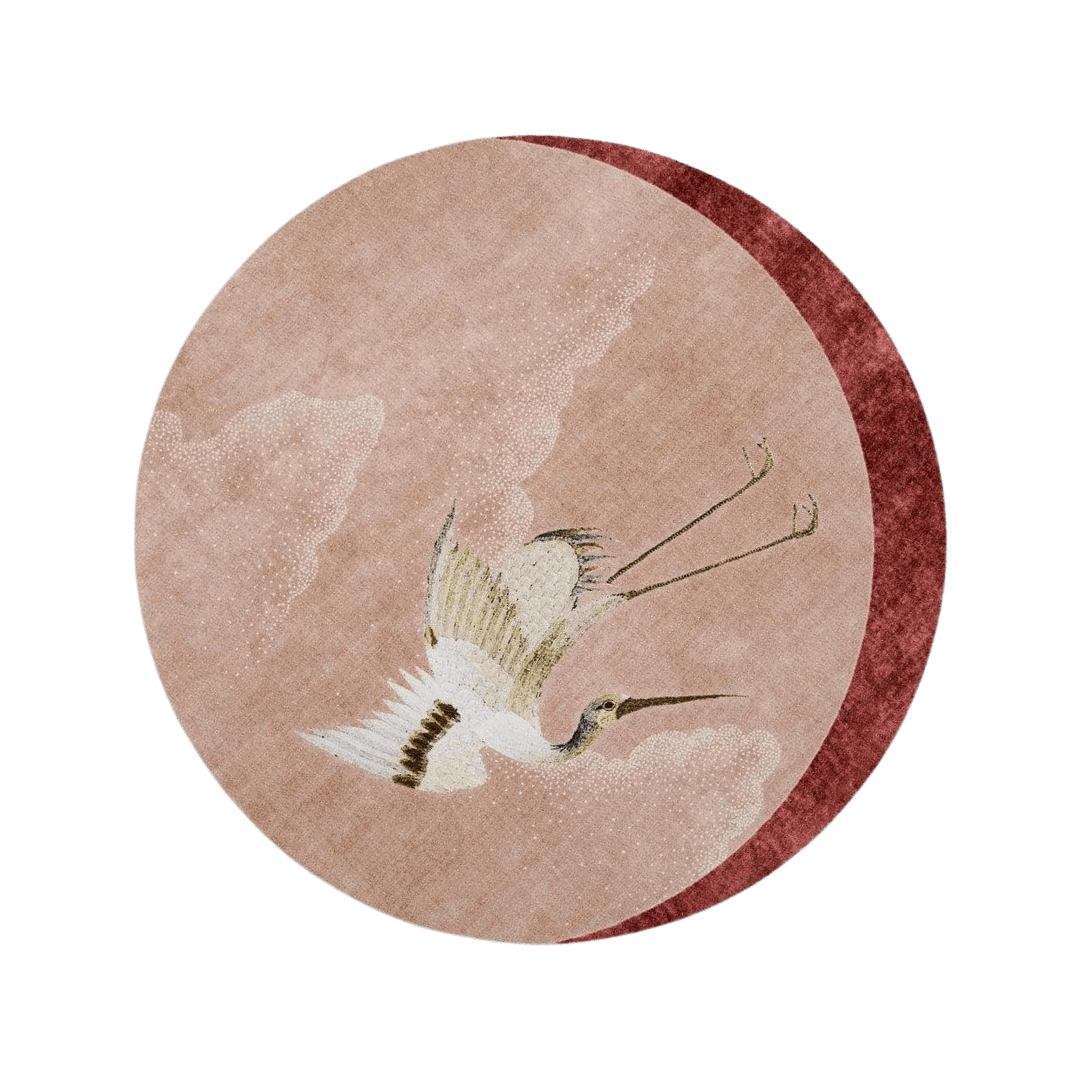 Pink Flying Japanese Cranes Hand Tufted Rug - Aphrodite Wears Pink