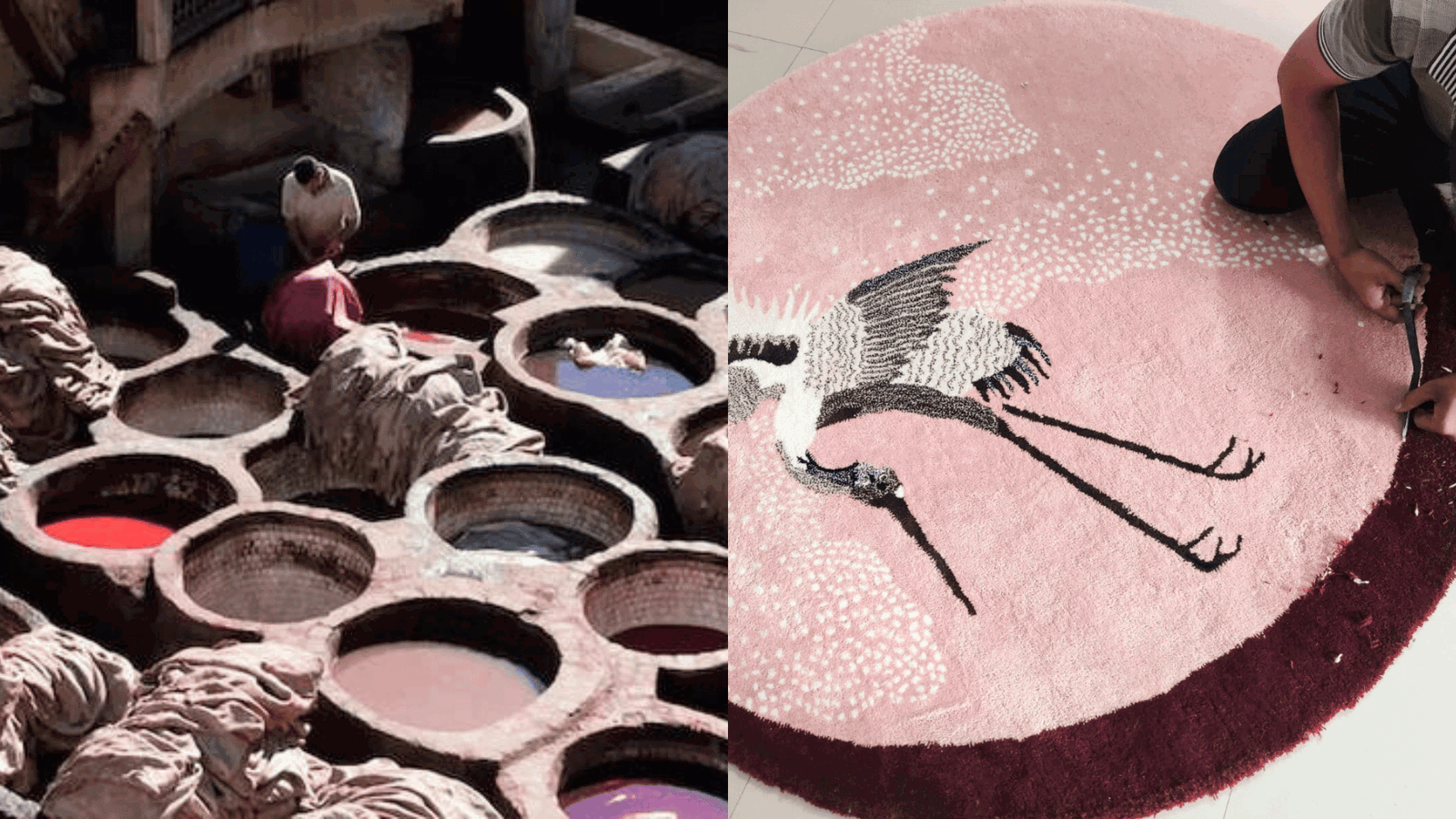 Pink Flying Japanese Cranes Hand Tufted Rug - Aphrodite Wears Pink