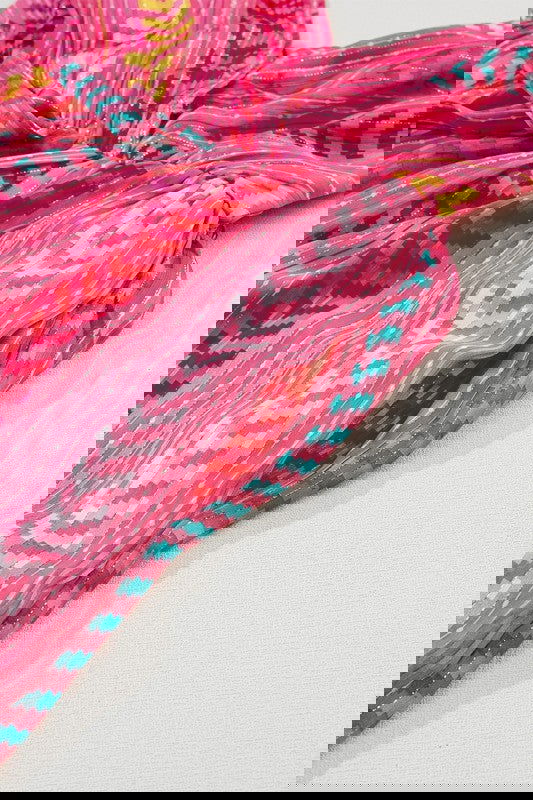 Pink Tribal Tassel Tie V Neck Surplice Maxi Dress - Aphrodite Wears Pink