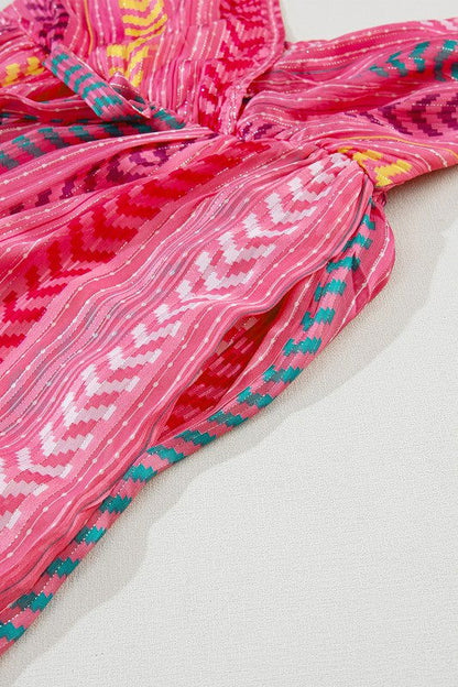 Pink Tribal Tassel Tie V Neck Surplice Maxi Dress - Aphrodite Wears Pink