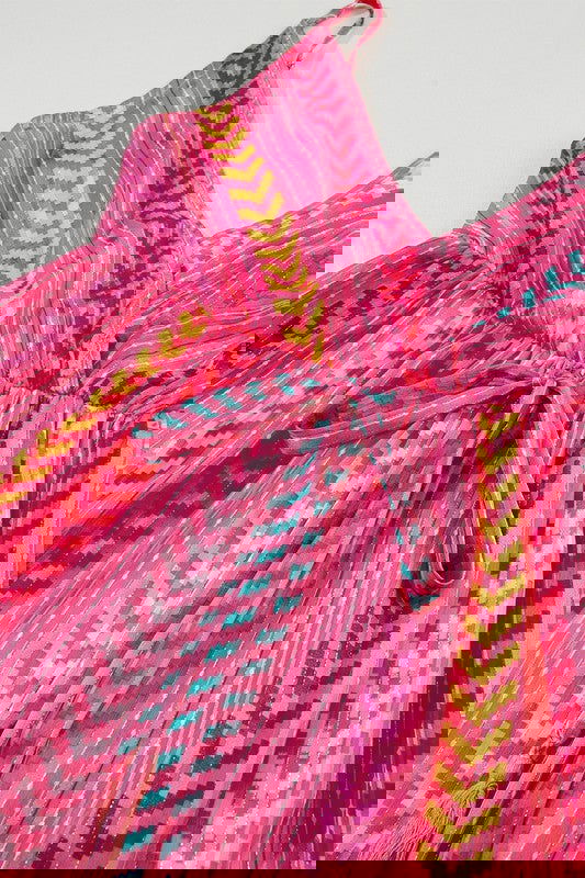 Pink Tribal Tassel Tie V Neck Surplice Maxi Dress - Aphrodite Wears Pink