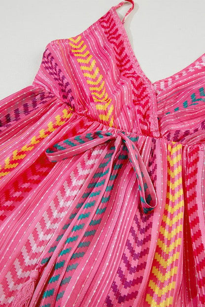 Pink Tribal Tassel Tie V Neck Surplice Maxi Dress - Aphrodite Wears Pink