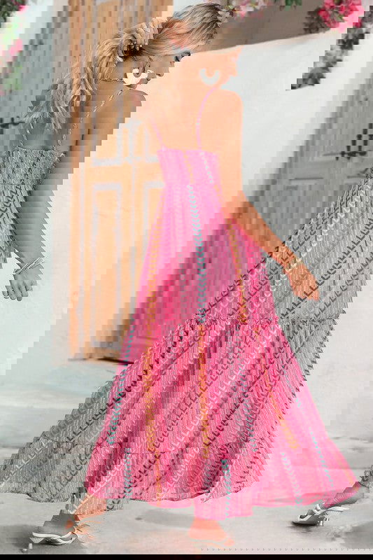 Pink Tribal Tassel Tie V Neck Surplice Maxi Dress - Aphrodite Wears Pink