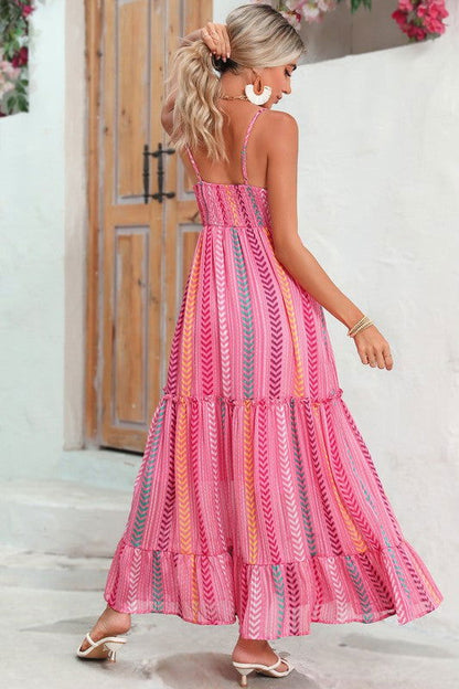Pink Tribal Tassel Tie V Neck Surplice Maxi Dress - Aphrodite Wears Pink