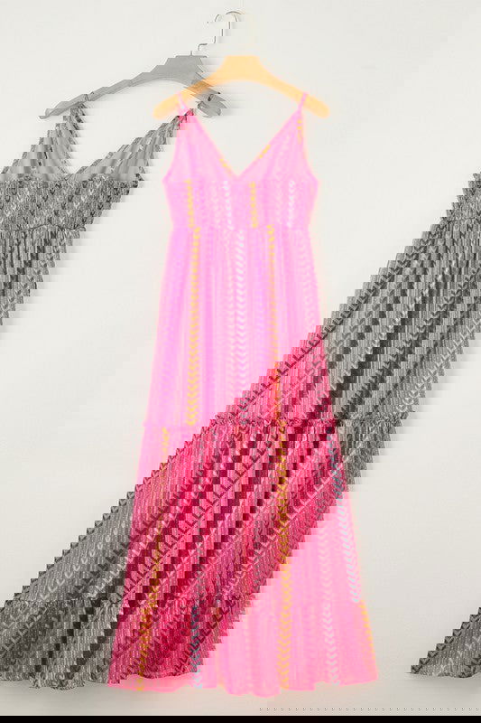 Pink Tribal Tassel Tie V Neck Surplice Maxi Dress - Aphrodite Wears Pink