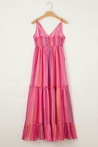Pink Tribal Tassel Tie V Neck Surplice Maxi Dress - Aphrodite Wears Pink