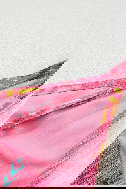 Pink Tribal Tassel Tie V Neck Surplice Maxi Dress - Aphrodite Wears Pink