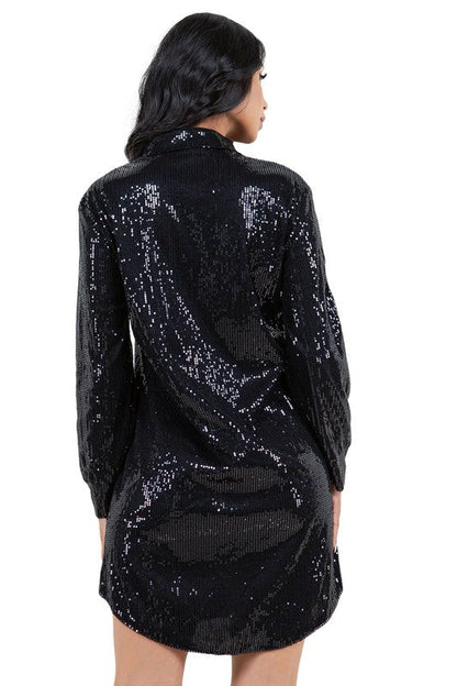 SEXY FASHION SHIRT SEQUINS DRESS - Aphrodite Wears Pink