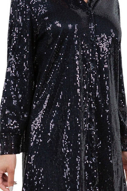 SEXY FASHION SHIRT SEQUINS DRESS - Aphrodite Wears Pink