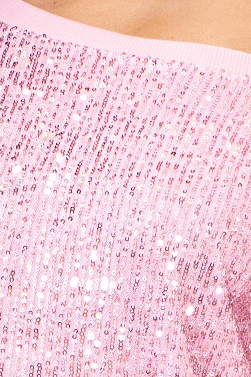 Sequin Wide Neck Boxy Mini Dress - Aphrodite Wears Pink