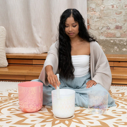 Three Essence Crystal Singing Bowl Set Notes: E4 B3 G3 - Aphrodite Wears Pink