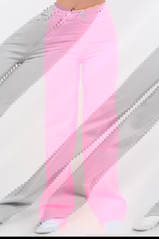 Wide Leg Jean in Bubblegum Pink - Aphrodite Wears Pink