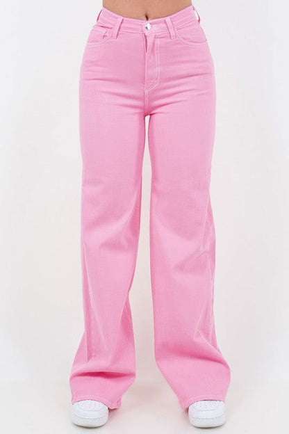 Wide Leg Jean in Bubblegum Pink - Aphrodite Wears Pink