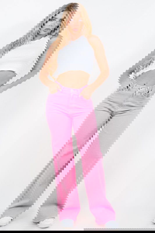 Wide Leg Jean in Bubblegum Pink - Aphrodite Wears Pink