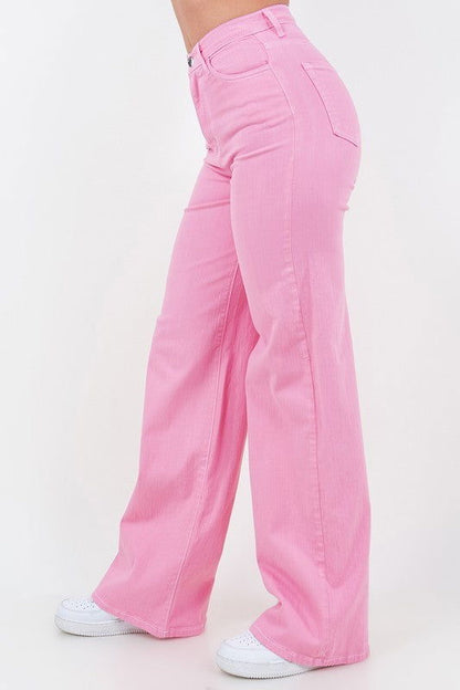 Wide Leg Jean in Bubblegum Pink - Aphrodite Wears Pink