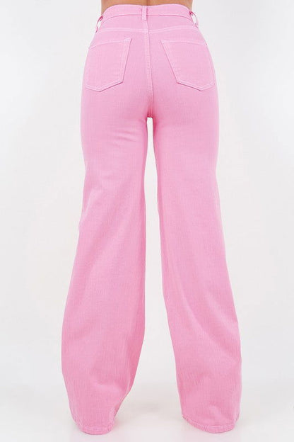 Wide Leg Jean in Bubblegum Pink - Aphrodite Wears Pink