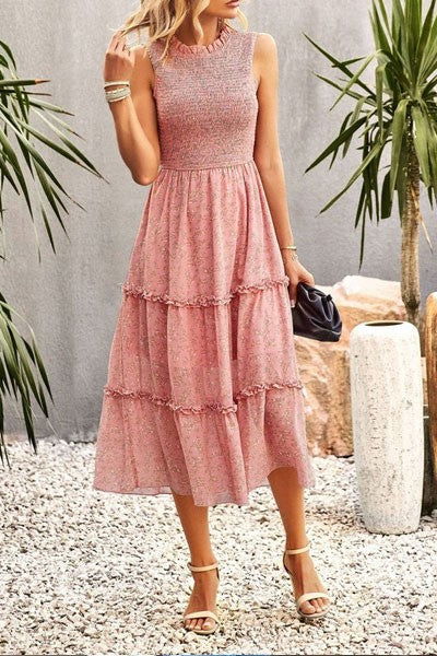 Women's Ruffle Floral Flared Swing Casual Dress - Aphrodite Wears Pink