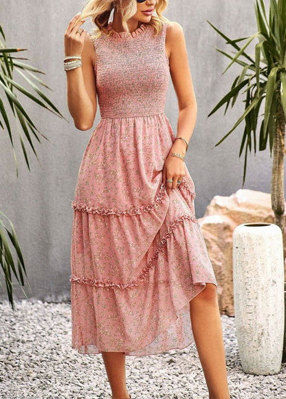 Women's Ruffle Floral Flared Swing Casual Dress - Aphrodite Wears Pink