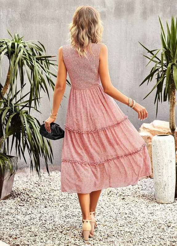 Women's Ruffle Floral Flared Swing Casual Dress - Aphrodite Wears Pink