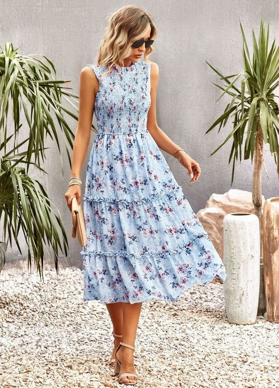 Women's Ruffle Floral Flared Swing Casual Dress - Aphrodite Wears Pink