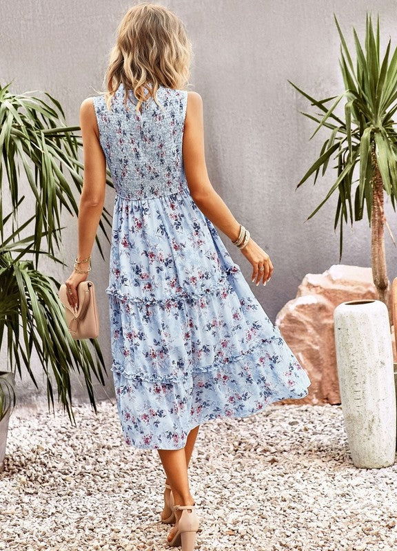 Women's Ruffle Floral Flared Swing Casual Dress - Aphrodite Wears Pink