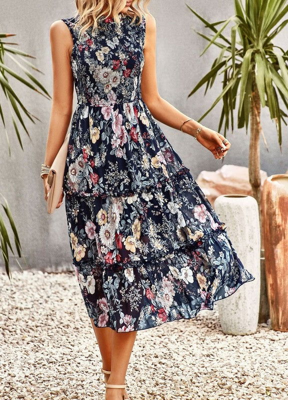Women's Ruffle Floral Flared Swing Casual Dress - Aphrodite Wears Pink