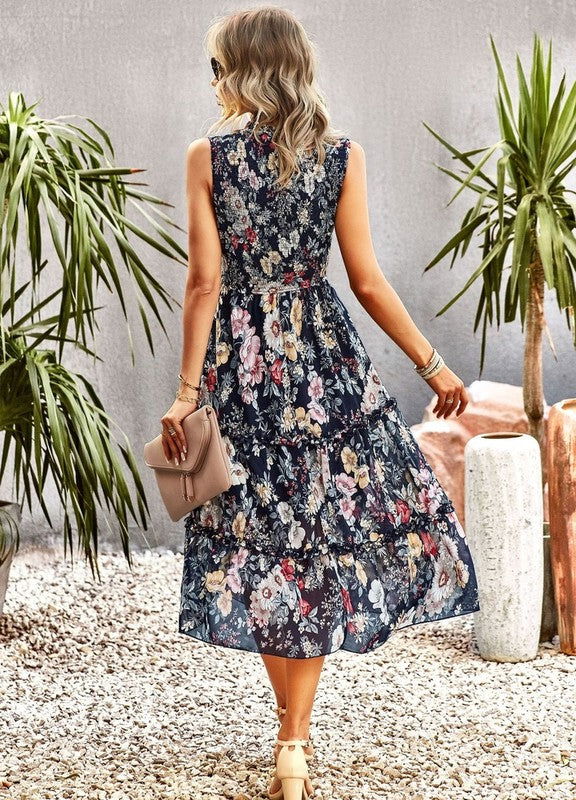 Women's Ruffle Floral Flared Swing Casual Dress - Aphrodite Wears Pink