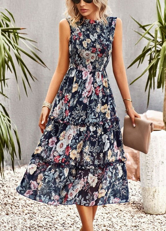 Women's Ruffle Floral Flared Swing Casual Dress - Aphrodite Wears Pink