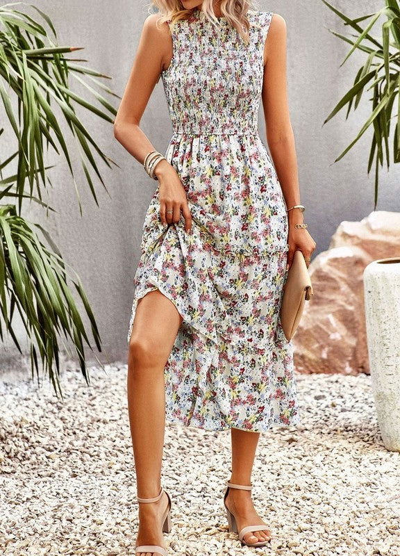 Women's Ruffle Floral Flared Swing Casual Dress - Aphrodite Wears Pink
