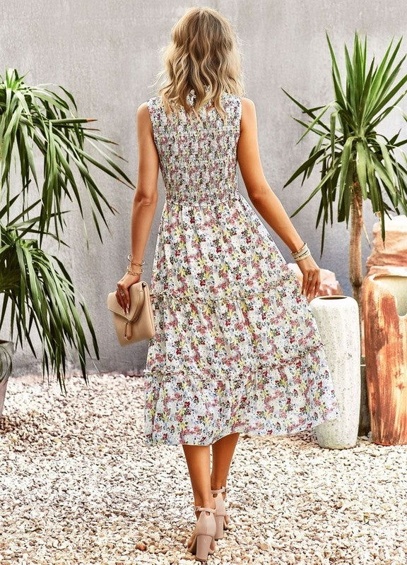 Women's Ruffle Floral Flared Swing Casual Dress - Aphrodite Wears Pink