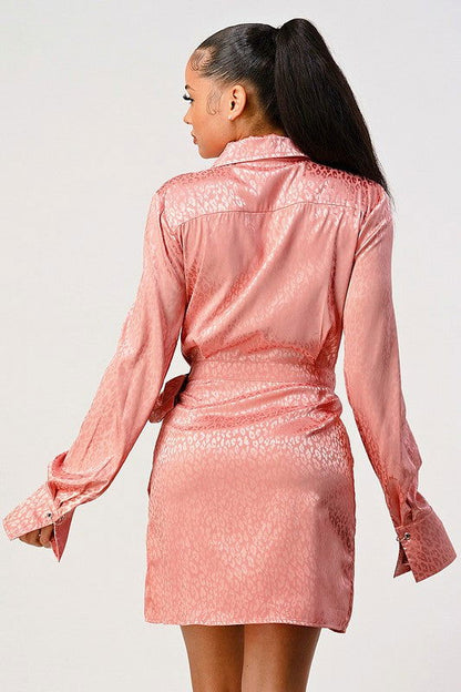 Wrap Double Pocket Wrap Shirt Dress in Leopard Print - Aphrodite Wears Pink
