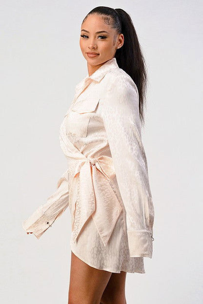 Wrap Double Pocket Wrap Shirt Dress in Leopard Print - Aphrodite Wears Pink