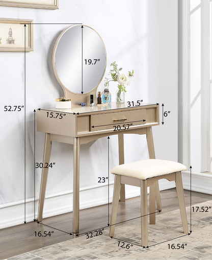 Malia Contemporary Wood Vanity and Stool Set, Pink