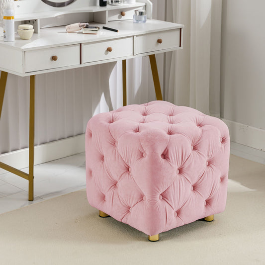 Pink Velvet Upholstered Dice Ottoman