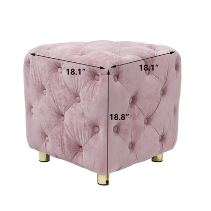 Pink Velvet Upholstered Dice Ottoman
