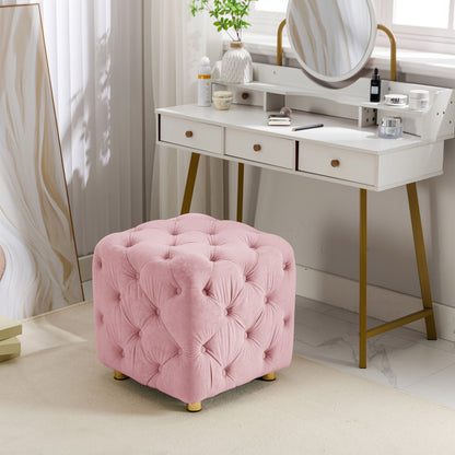 Pink Velvet Upholstered Dice Ottoman