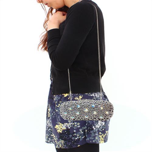 Imitation Rhodium White Metal Clutch with Top Grade Crystal