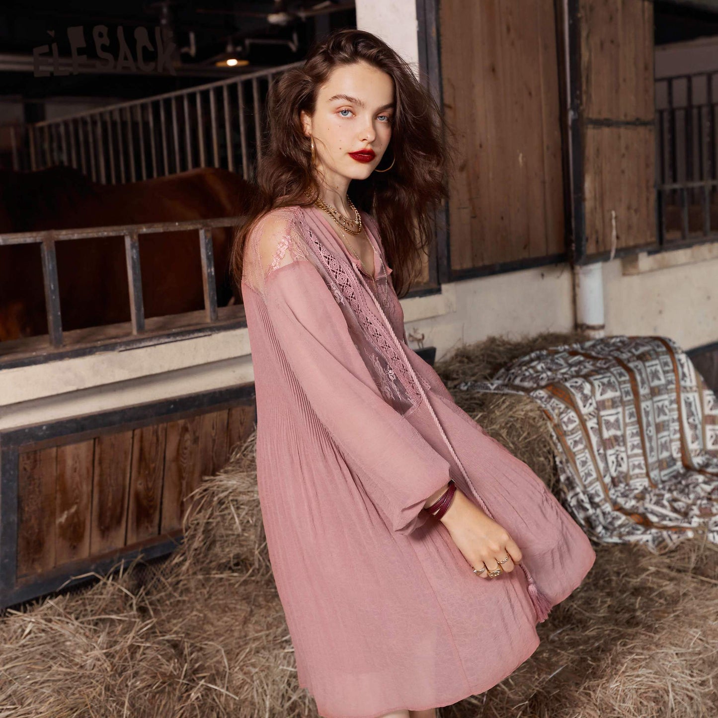 Boho High Waist Vintage Midi Dress