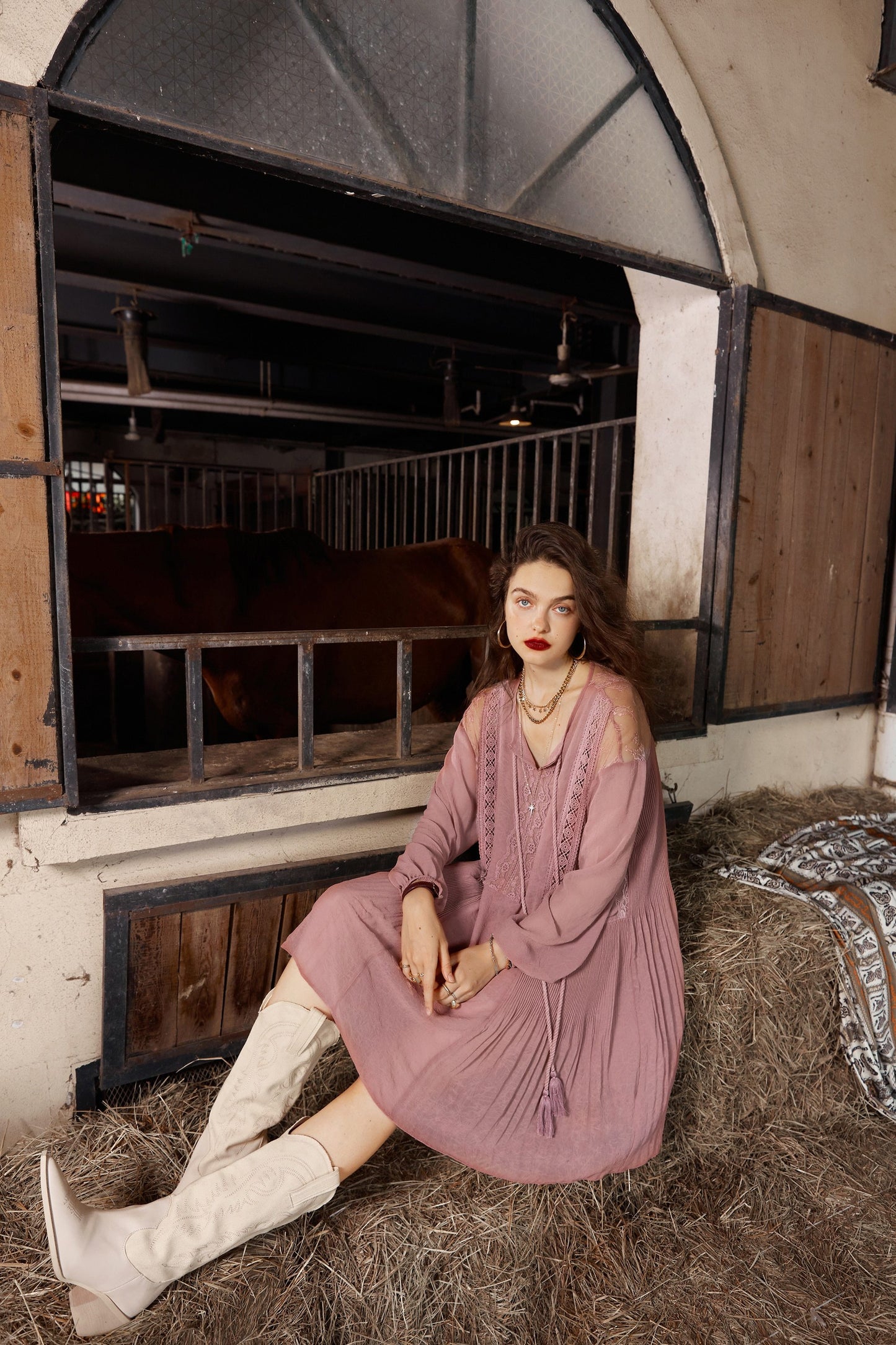 Boho High Waist Vintage Midi Dress