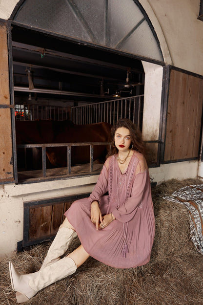 Boho High Waist Vintage Midi Dress