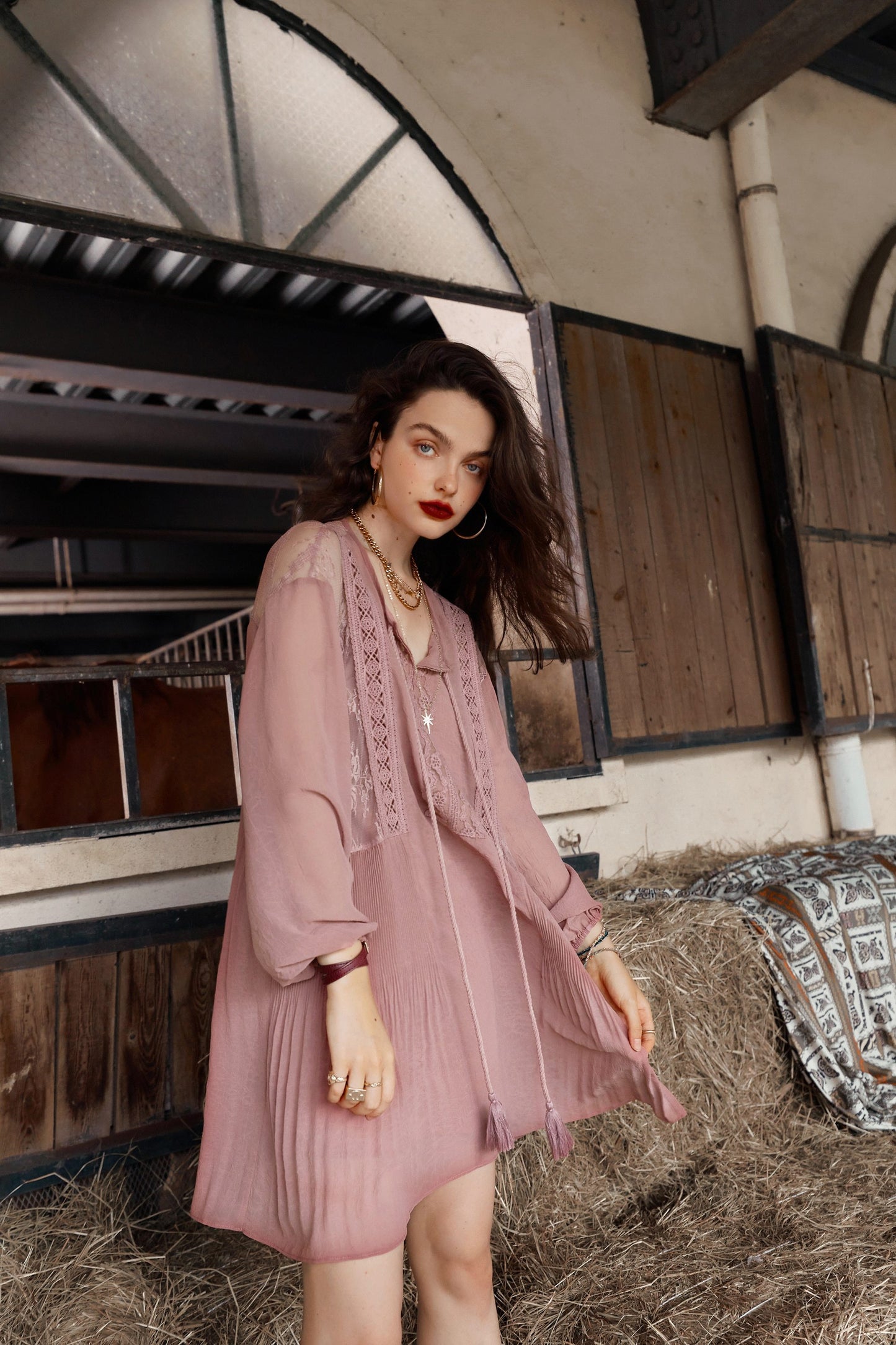 Boho High Waist Vintage Midi Dress