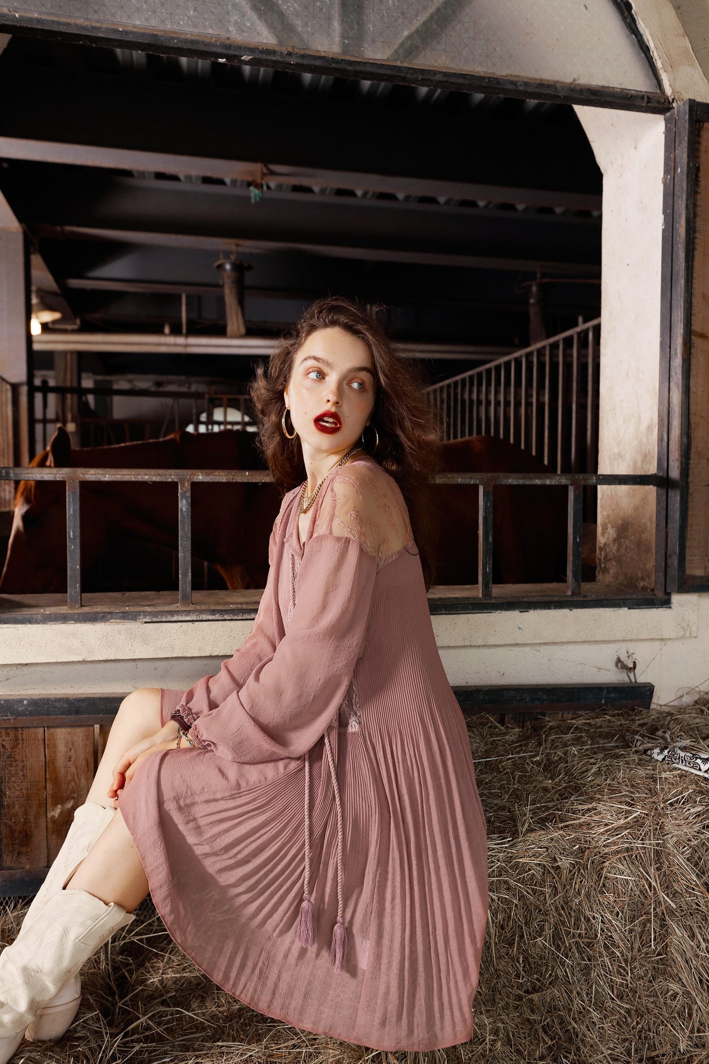 Boho High Waist Vintage Midi Dress