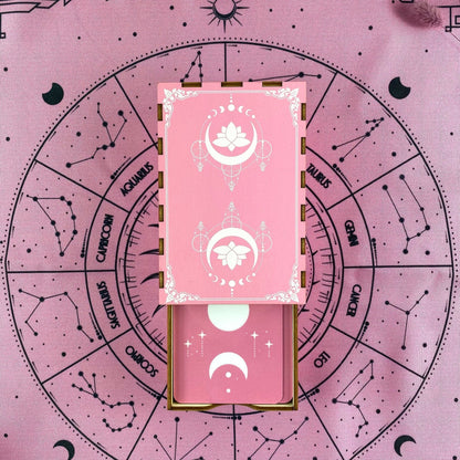 Pink Lotus Wooden Box for Tarot Cards